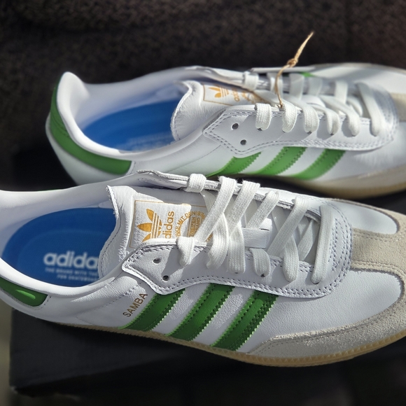 Adidas Samba White and Green Shoes Mens - Picture 2 of 5